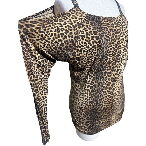 Michael Kors Long Sleeve Leopard Print Cold Shoulder Knit Top Size Small - Picture 4 of 6